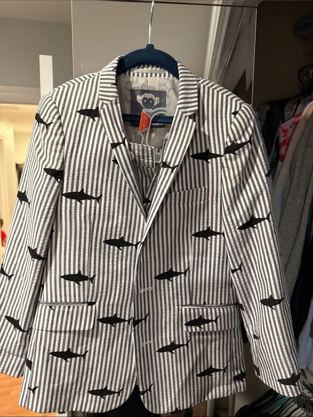 Appaman Black & White Striped Shark-Print Blazer